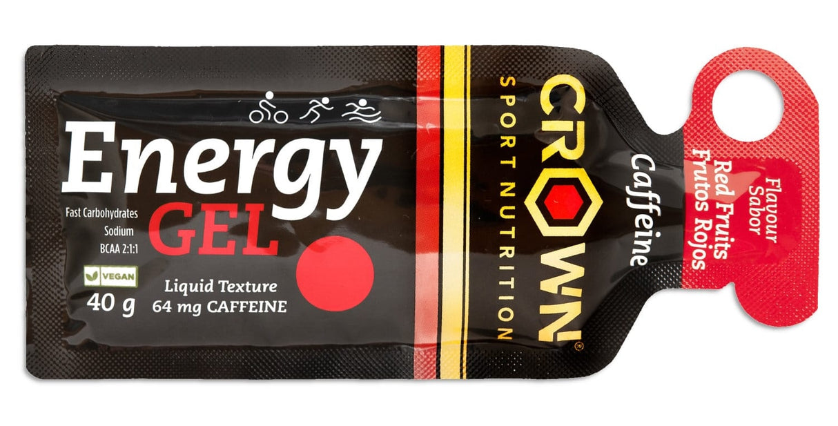 Energy Gel + Cafeína: Sabor Frutos Rojos · Crown Sport Nutrition · 40 gramos