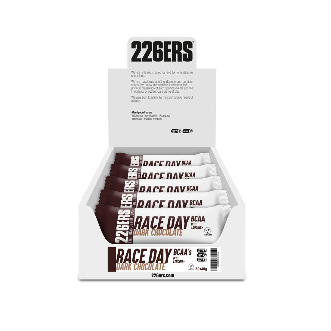 Pack Barrita Energética Race Day BCAAs Chocolate · 226ERS · 30×40 gramos