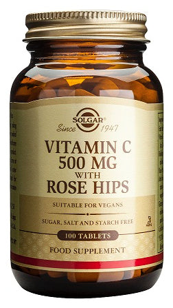 Vitamina C con Rose Hips (Escaramujo) 500 mg · Solgar · 100 comprimidos