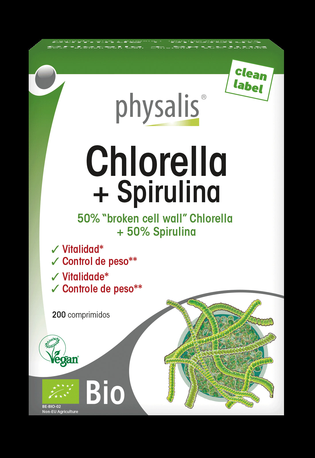 Chlorella + Spirulina · Physalis · 200 comprimidos