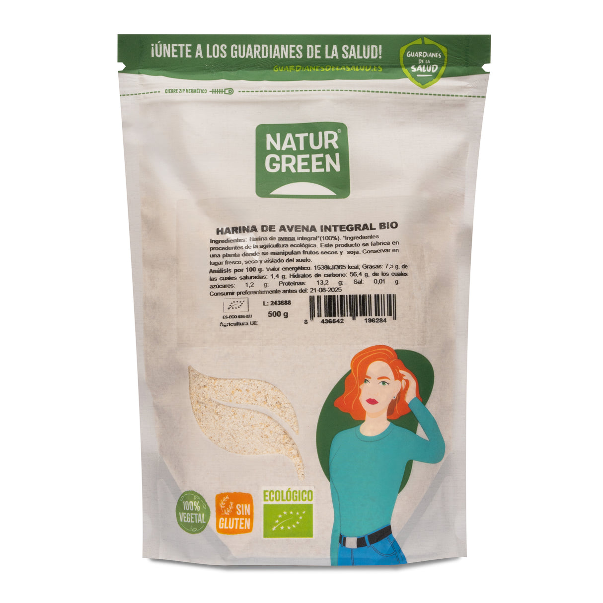Harina de Avena Integral Sin Gluten Bio · Naturgreen · 500 gramos