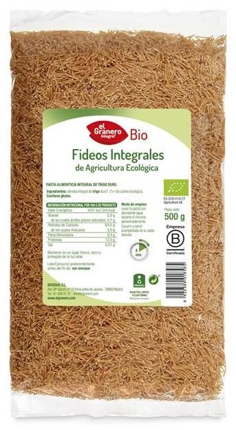 Fideos Integrales · El Granero Integral · 500 gramos
