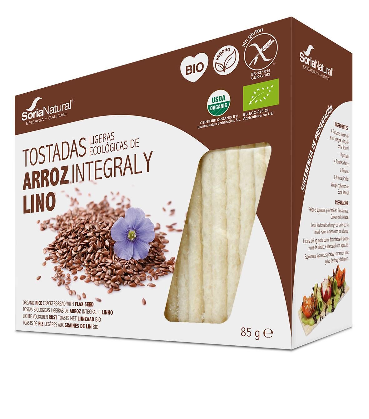 Tostadas de Arroz Integral y Lino · Soria Natural · 85 gramos