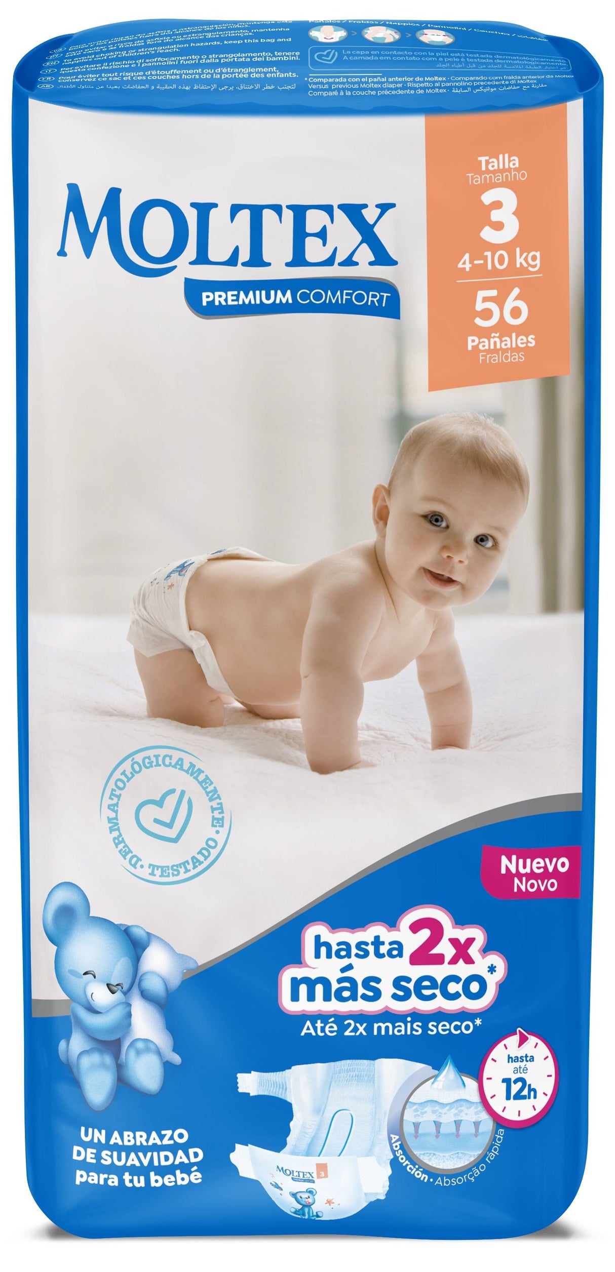 Pañales Premium Comfort Talla 3 Midi · Moltex · 56 unidades