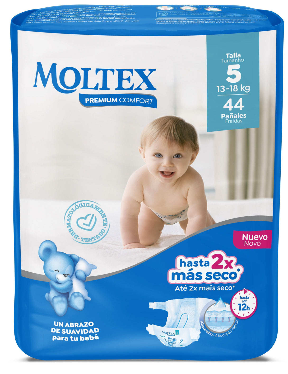 Pañales Premium Comfort Talla 5 Junior · Moltex · 44 unidades
