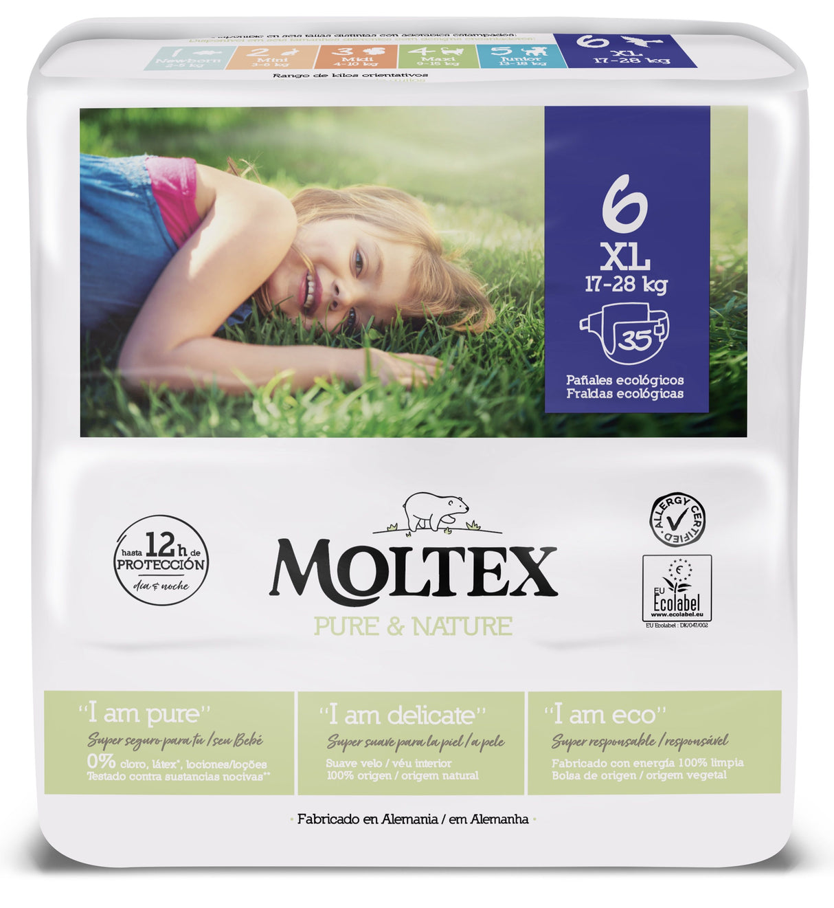 Pañales Pure & Nature Talla 6 XL · Moltex · 35 unidades