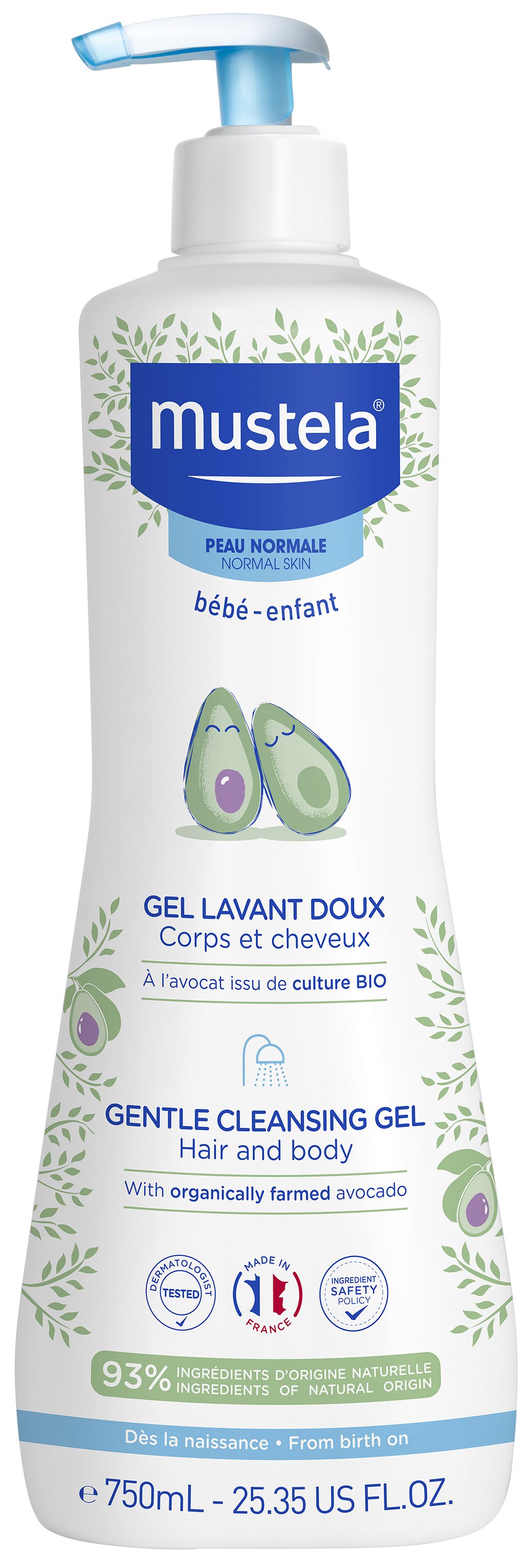 Gel de Baño Suave con Aguacate Bio · Mustela · 750 ml