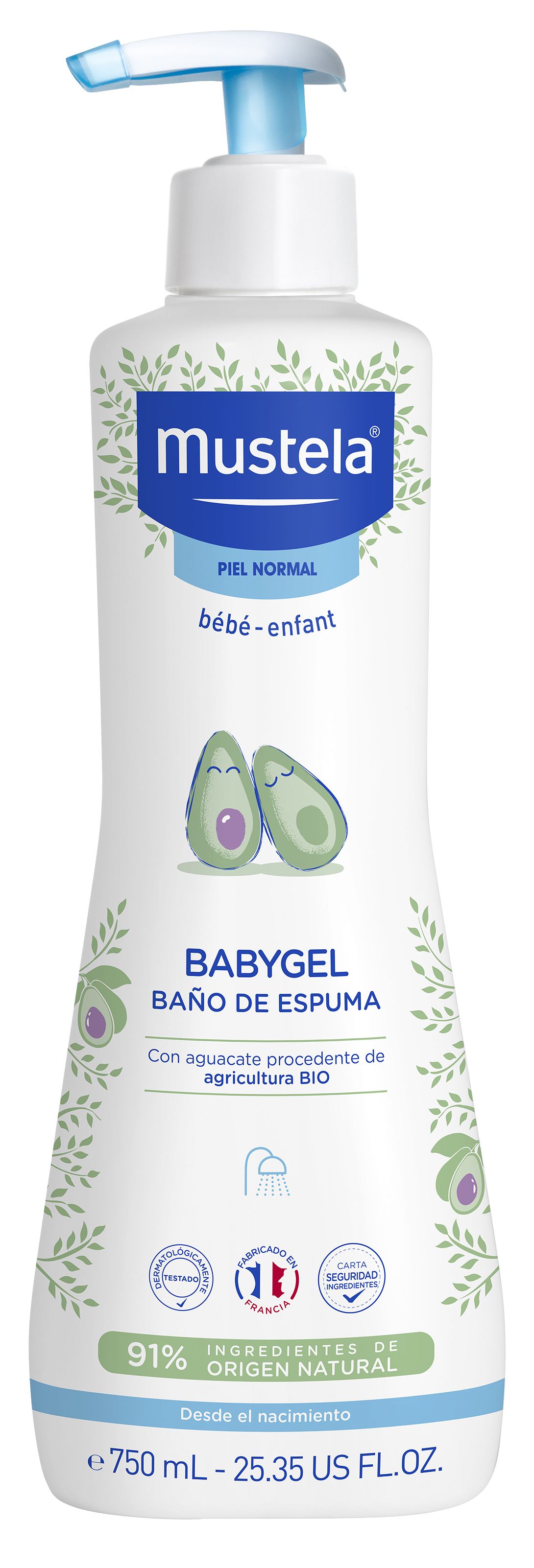 Babygel Baño de Espuma con Aguacate Bio · Mustela · 750 ml