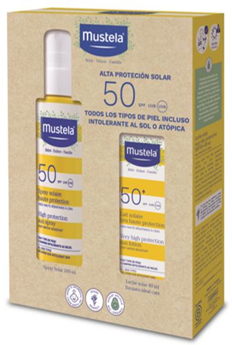 Pack Spray Solar Alta Protección SPF50 + Leche Solar para Cara Muy Alta Protección SPF50+ · Mustela