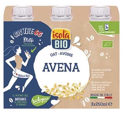 Pack Bebida de Avena 0% Azúcar Mini · Isola Bio · 3x250 ml