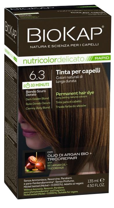 Biokap Nutricolor Delicato Rapid 6.30 Rubio Dorado Oscuro · Biokap · 135 ml