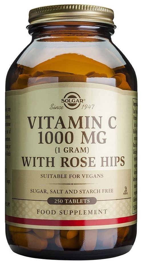 Vitamina C con Rose Hips (Escaramujo) 1.000 mg · Solgar · 250 comprimidos