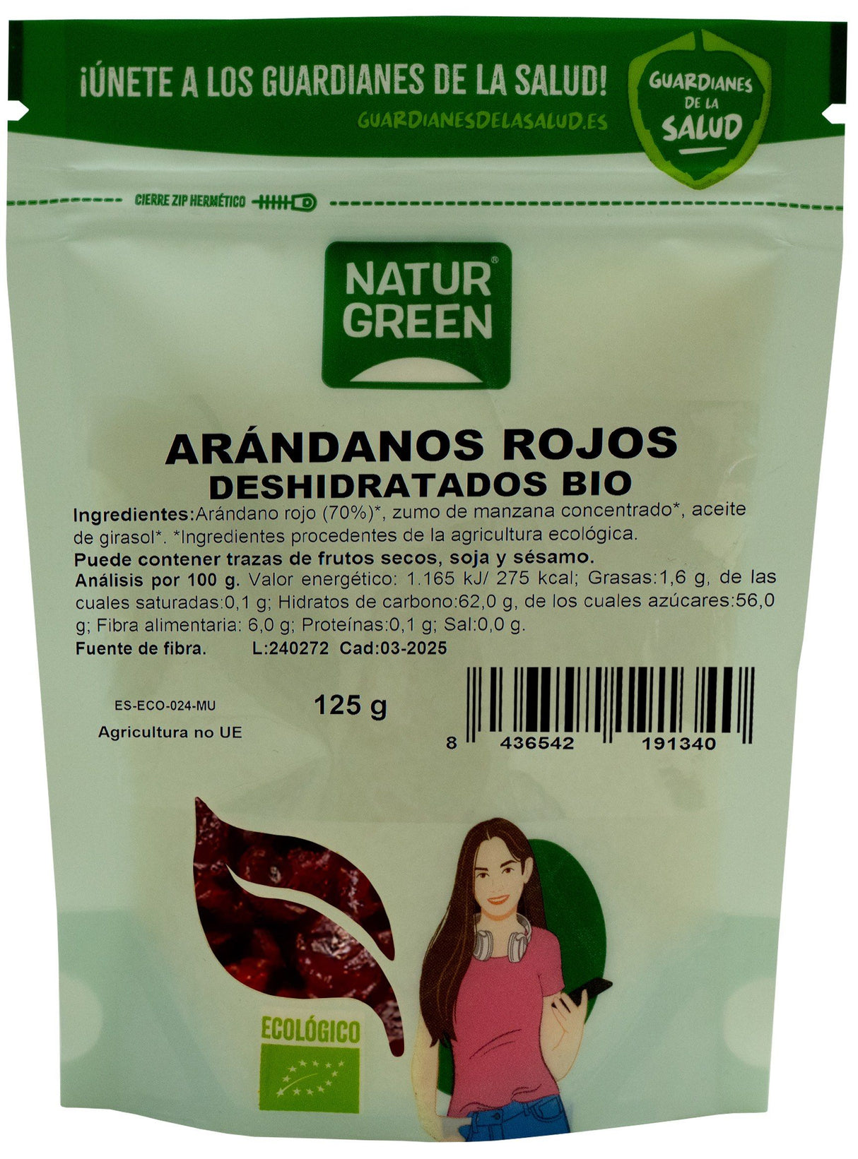 Arándanos Rojos Deshidratados Bio · Naturgreen · 125 gramos