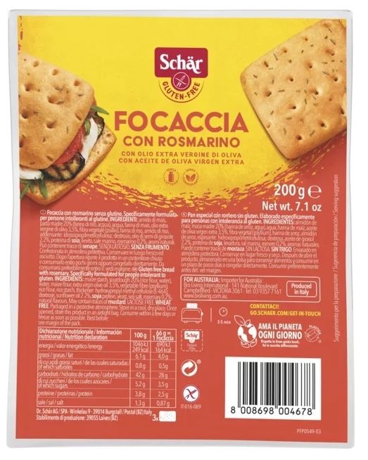 Focaccia con Romero Sin Gluten · Schär · 200 gramos