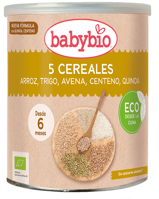 Papilla 5 Cereales Arroz, Trigo, Avena, Centeno y Quinoa · Babybio · 220 gramos