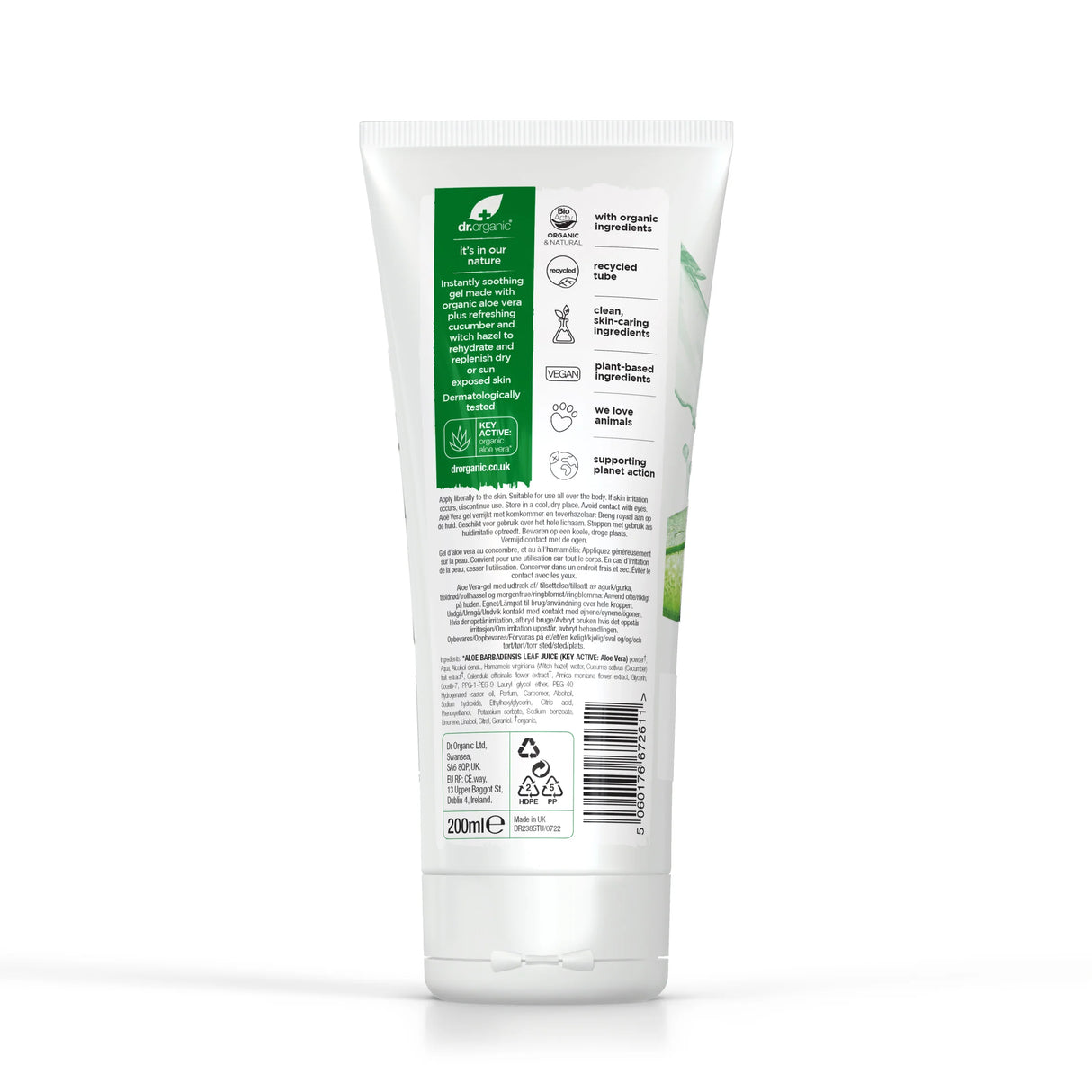 Gel Corporal Aloe Vera con Pepino · Dr Organic · 200 ml