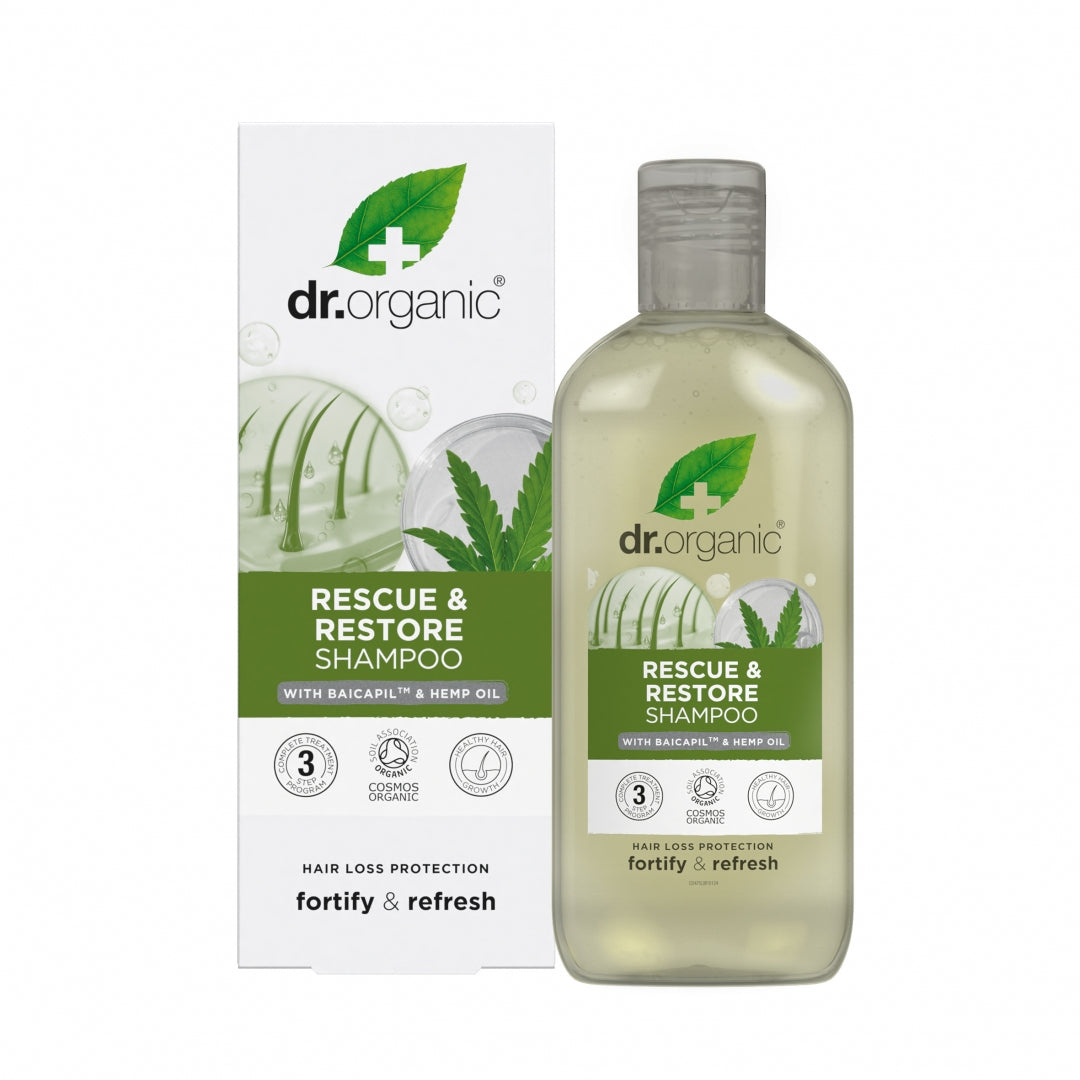 Champú Rescate Anticaída de Cáñamo · Dr Organic · 265 ml