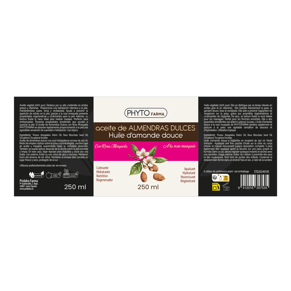 Aceite de Almendras con Rosa Mosqueta · Phytofarma · 250 ml