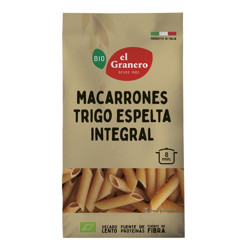 Macarrones de Trigo Espelta Integral · El Granero Integral · 500 gramos