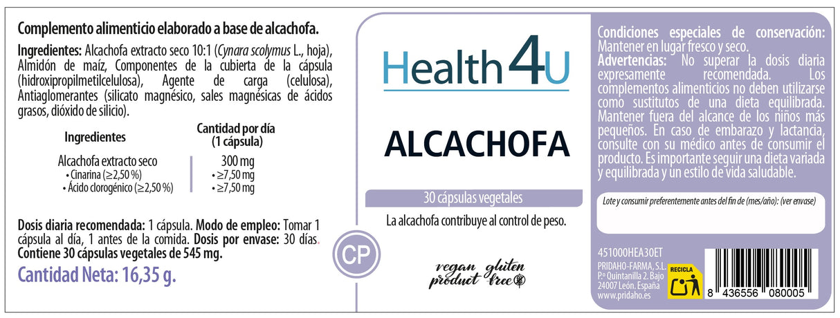 Alcachofa · Health4U · 30 cápsulas