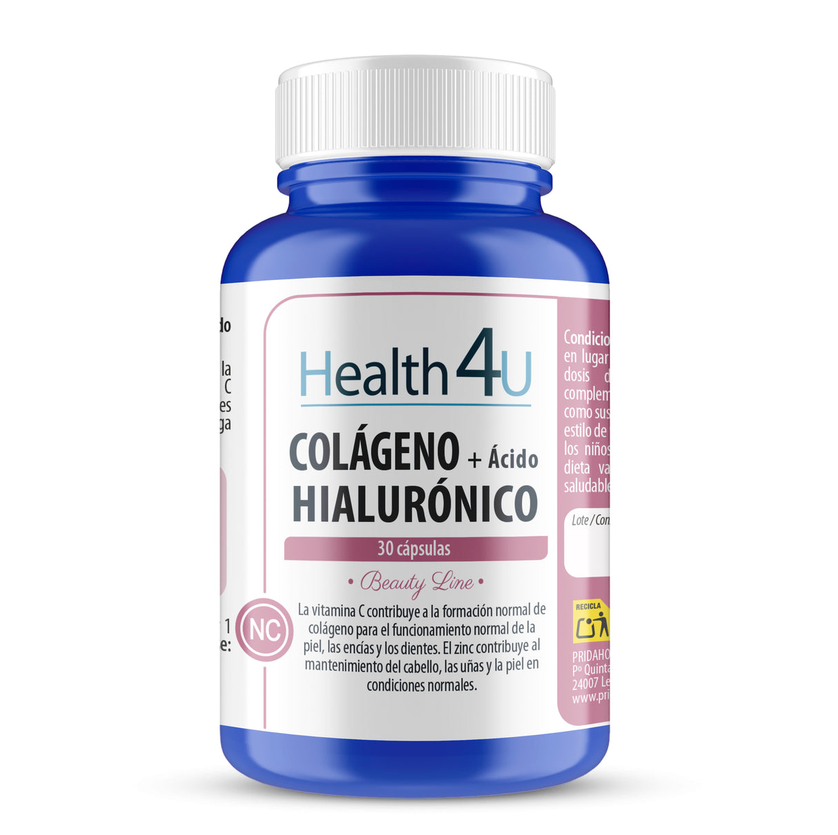 Colágeno + Ácido Hialurónico · Health4U · 30 cápsulas