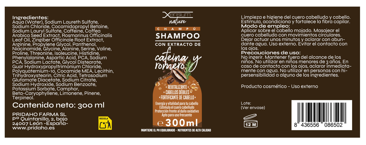 Champú Extracto de Cafeína y Romero · Xensium · 300 ml
