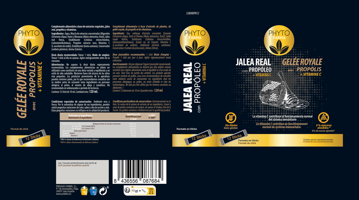 Jalea Real con Propóleo + Vitamina C · Phytofarma · 12 sticks