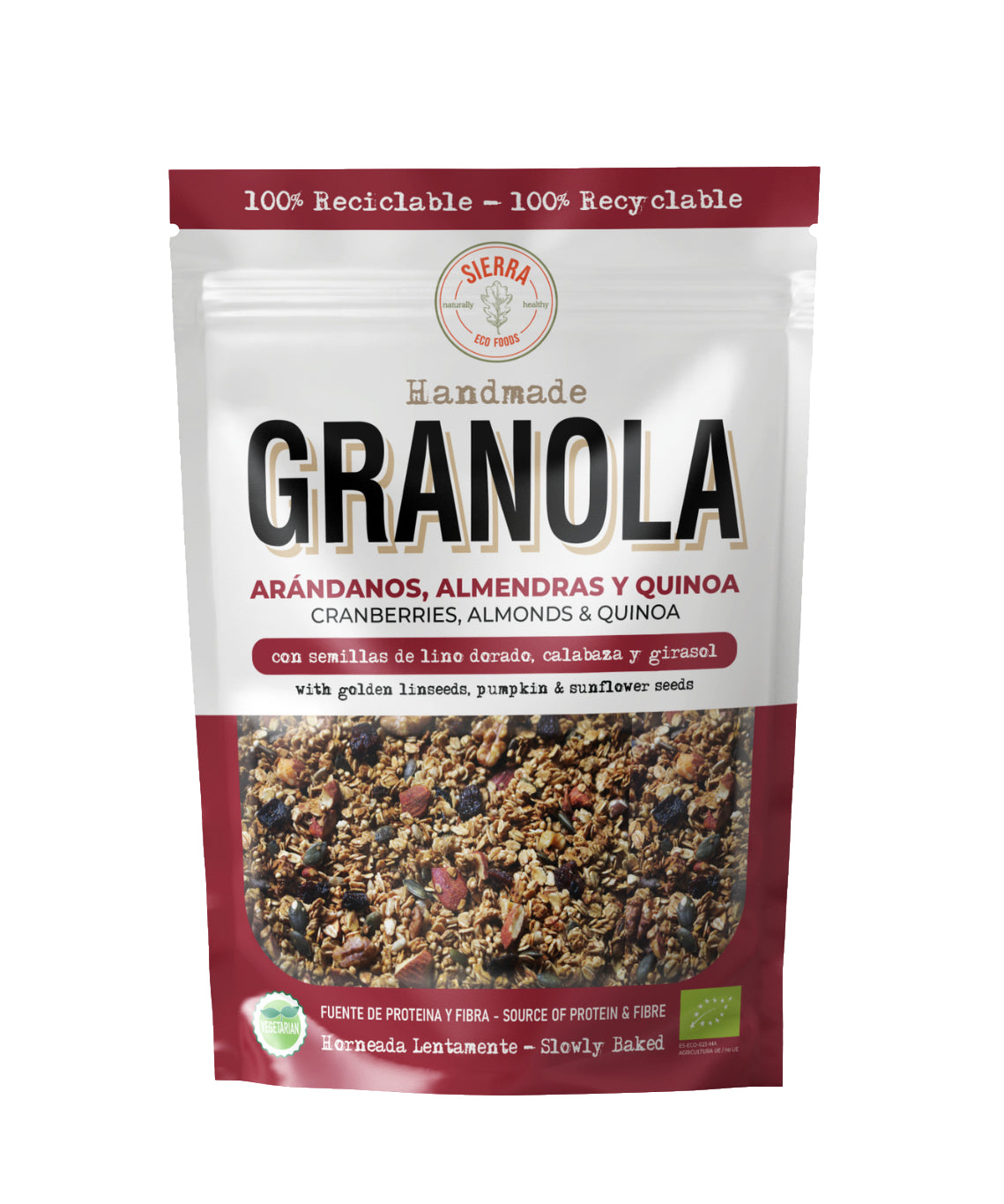 Granola de Arándanos, Almendras, Quinoa y Miel de Abeja · Sierra Eco Foods · 300 gramos