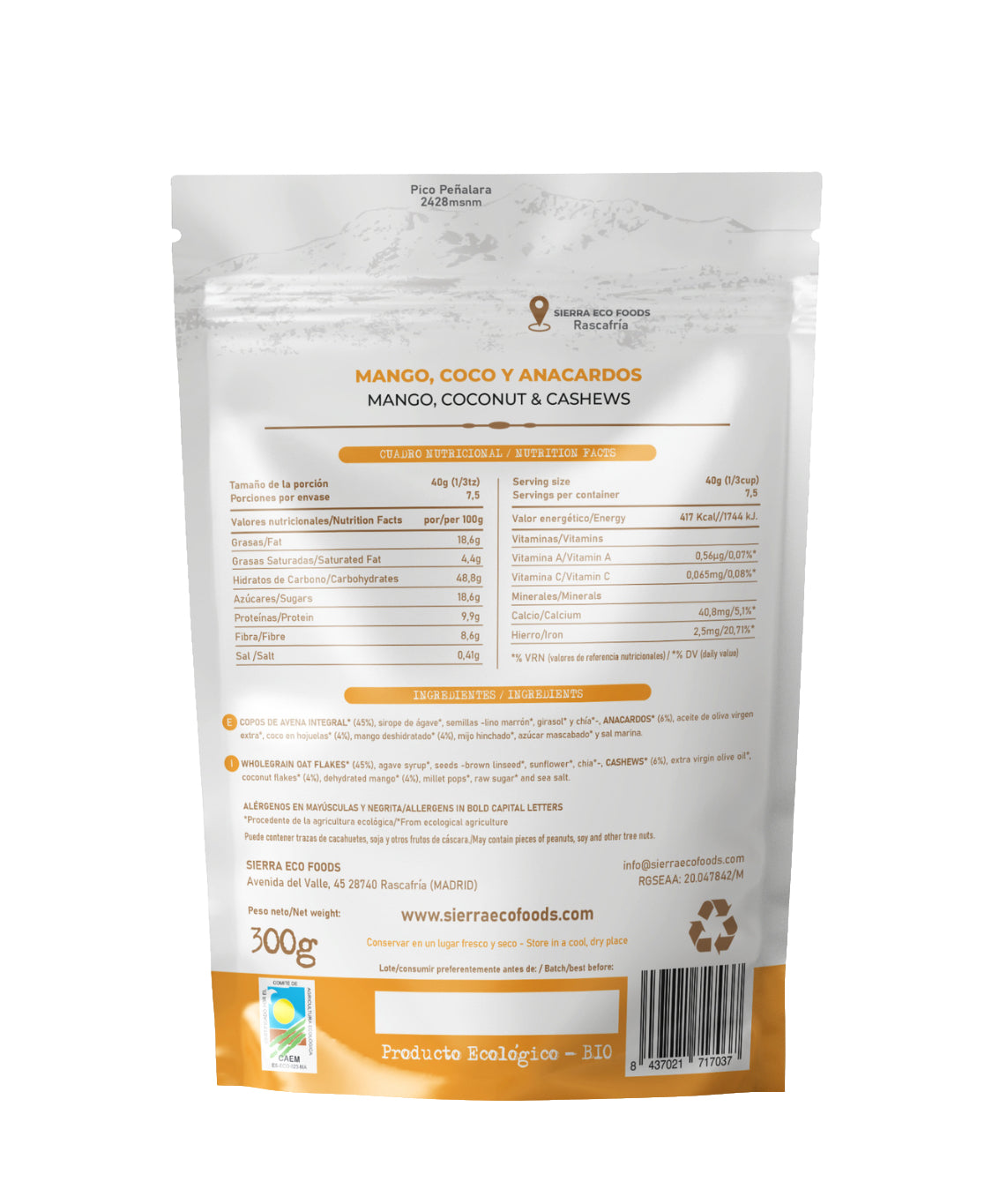 Granola de Mango, Coco y Anacardos · Sierra Eco Foods · 300 gramos