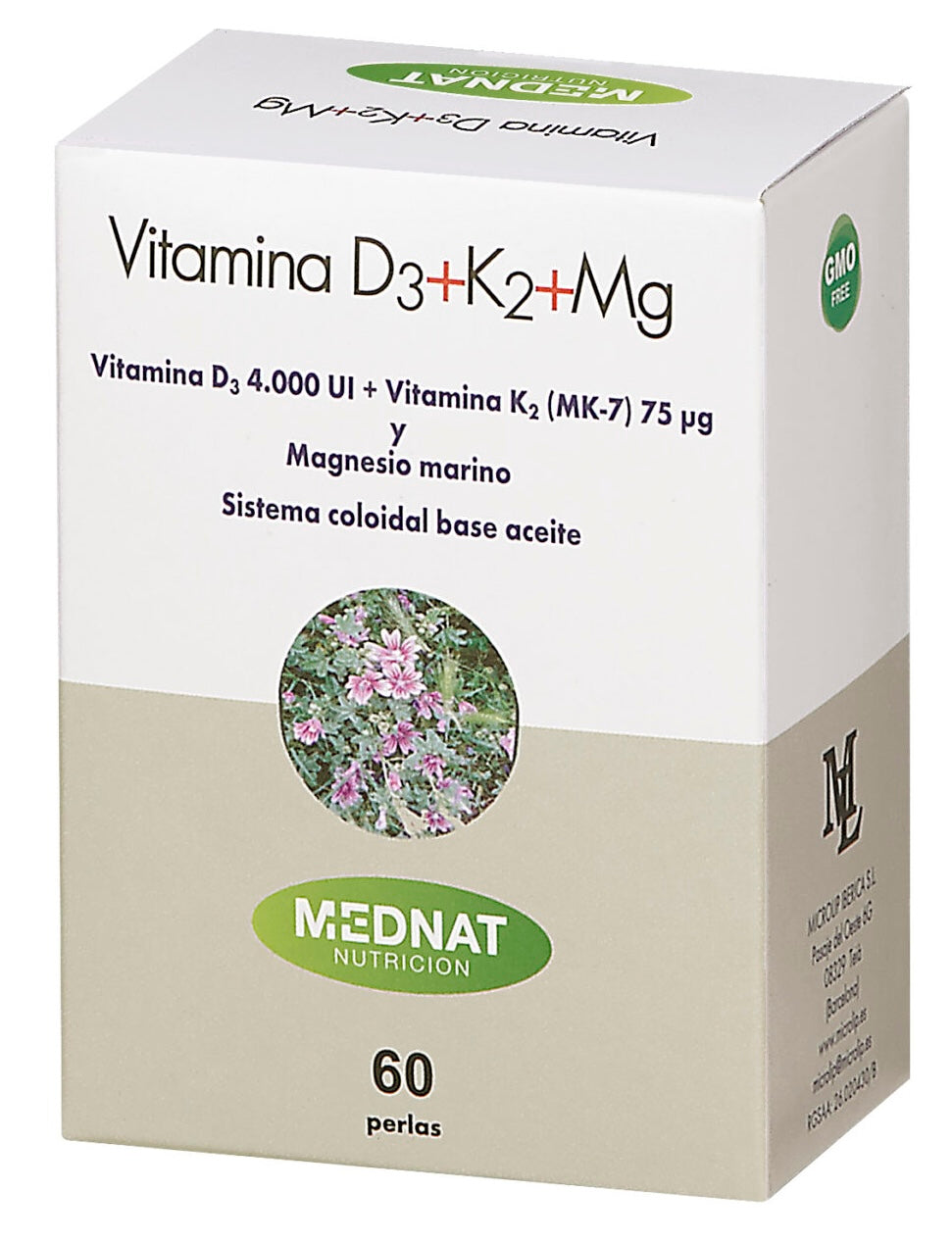 Vitamina D3 + K2 + Magnesio · MedNat · 60 perlas