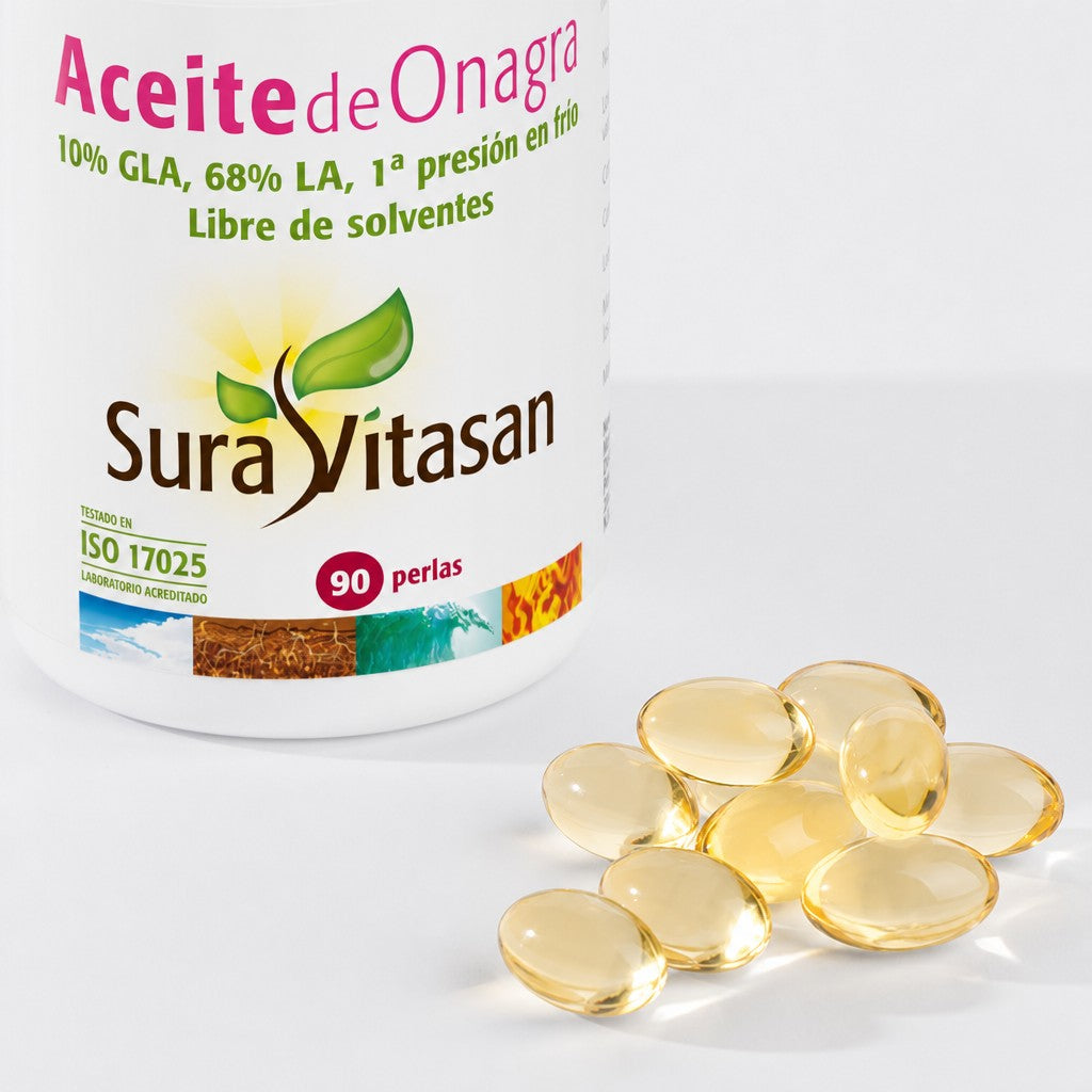 Aceite de Onagra · Sura Vitasan · 90 perlas — detalle perlas