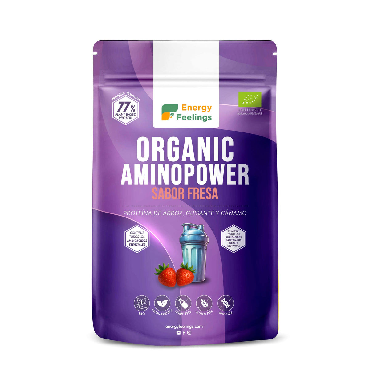 Organic AminoPower Eco 77% Fresa · Energy Feelings · 500 gramos