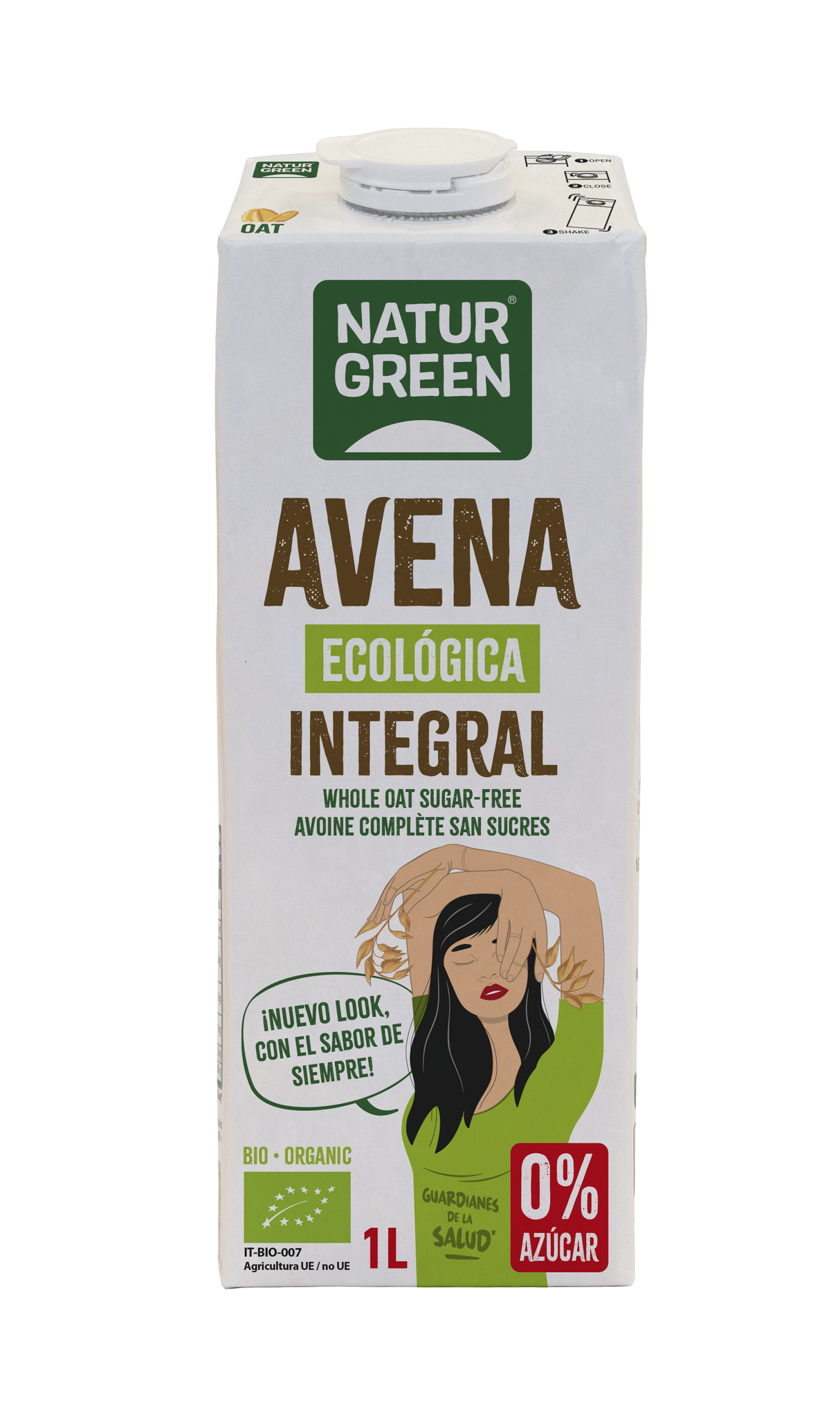 Bebida de de Avena Integral 0% azúcares Bio · Naturgreen · 1 litro