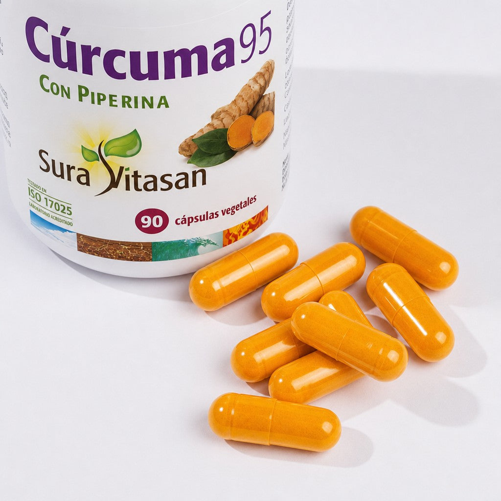 Cúrcuma 95 · Sura Vitasan — detalle cápsulas