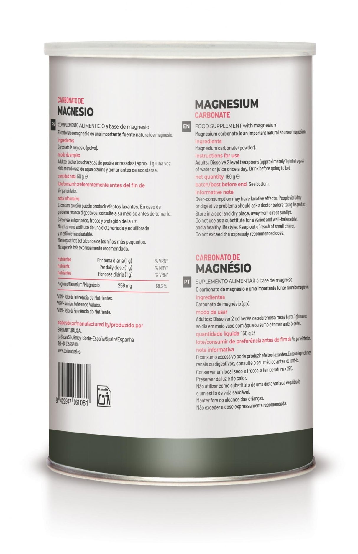 Carbonato de Magnesio · Soria Natural · 150 gramos