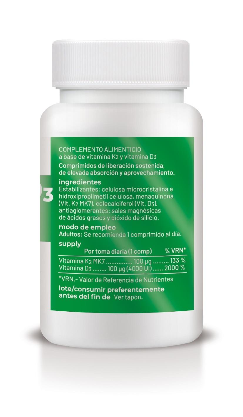 Vitamina K2 y D3 Liberación Sostenida · Soria Natural · 60 comprimidos