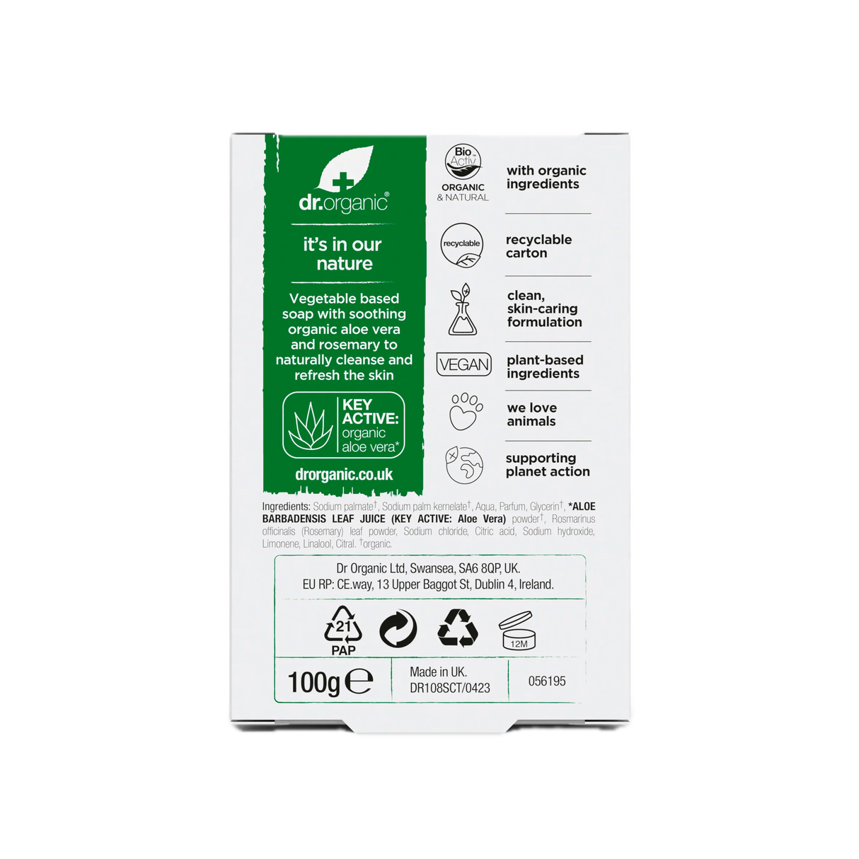 Jabon Aloe Vera · Dr Organic · 100 gramos