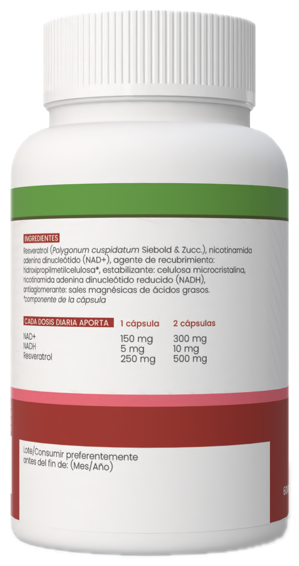 NAD+ NADH & Trans-Resveratrol · Sotya · 60 cápsulas