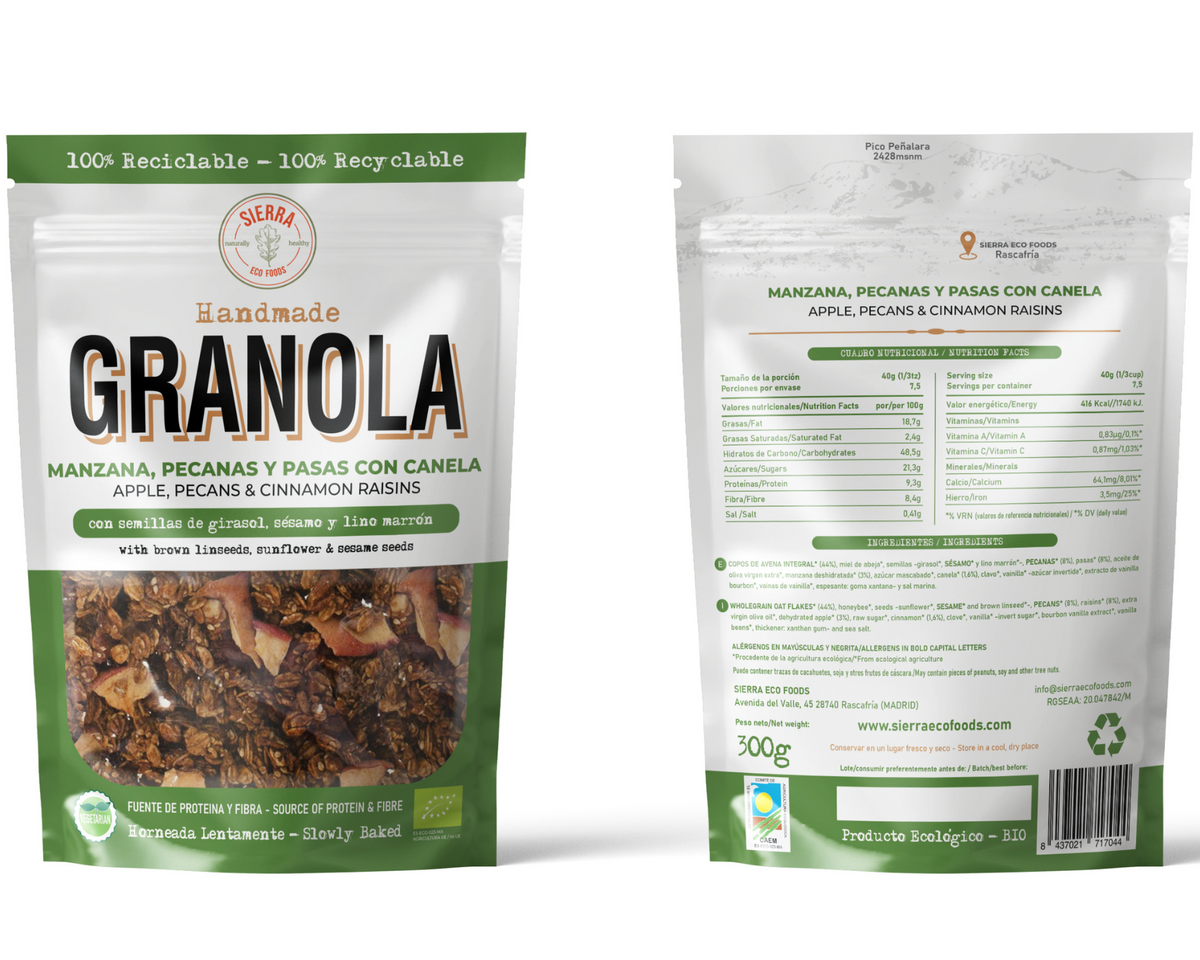 Granola de Manzana, Nueces Pecanas y Pasas con Canela · Sierra Eco Foods