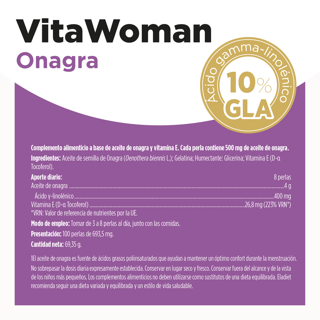 VitaWoman Onagra · Eladiet · 450 perlas