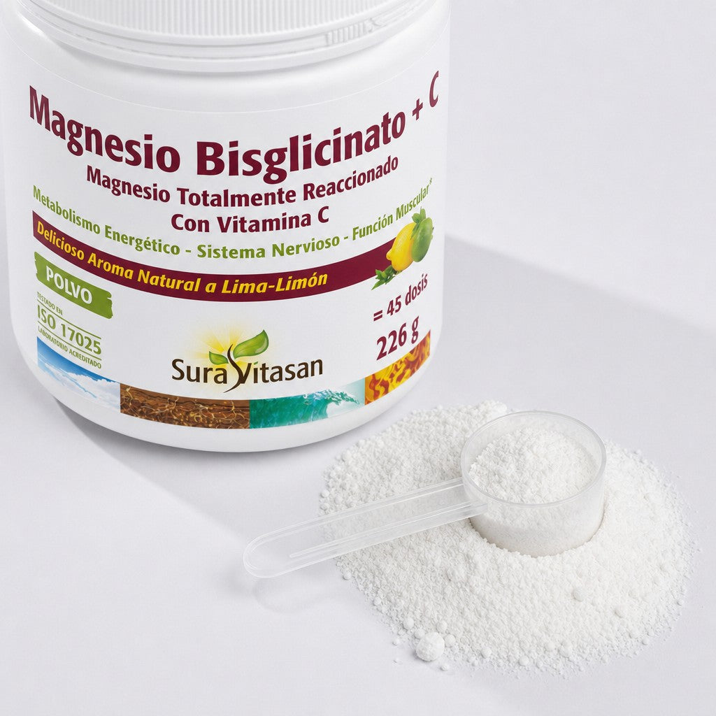 Magnesio Bisglicinato + Vitamina C · Sura Vitasan — polvo