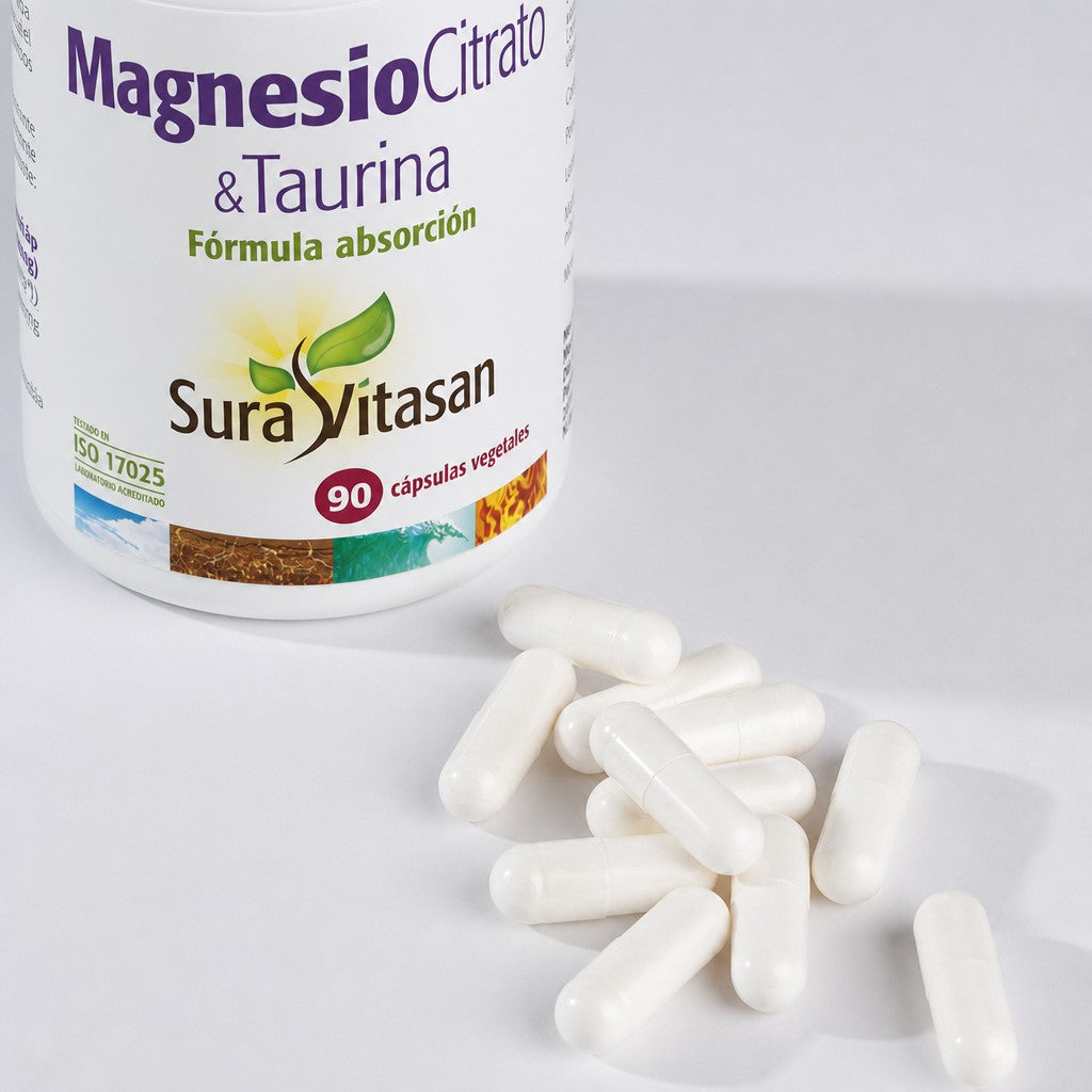 Magnesio Citrato & Taurina · Sura Vitasan — detalle cápsulas