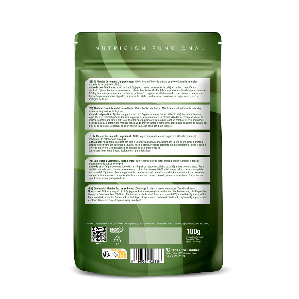 Té Verde Matcha Premium Eco · Energy Feelings · 100 gramos
