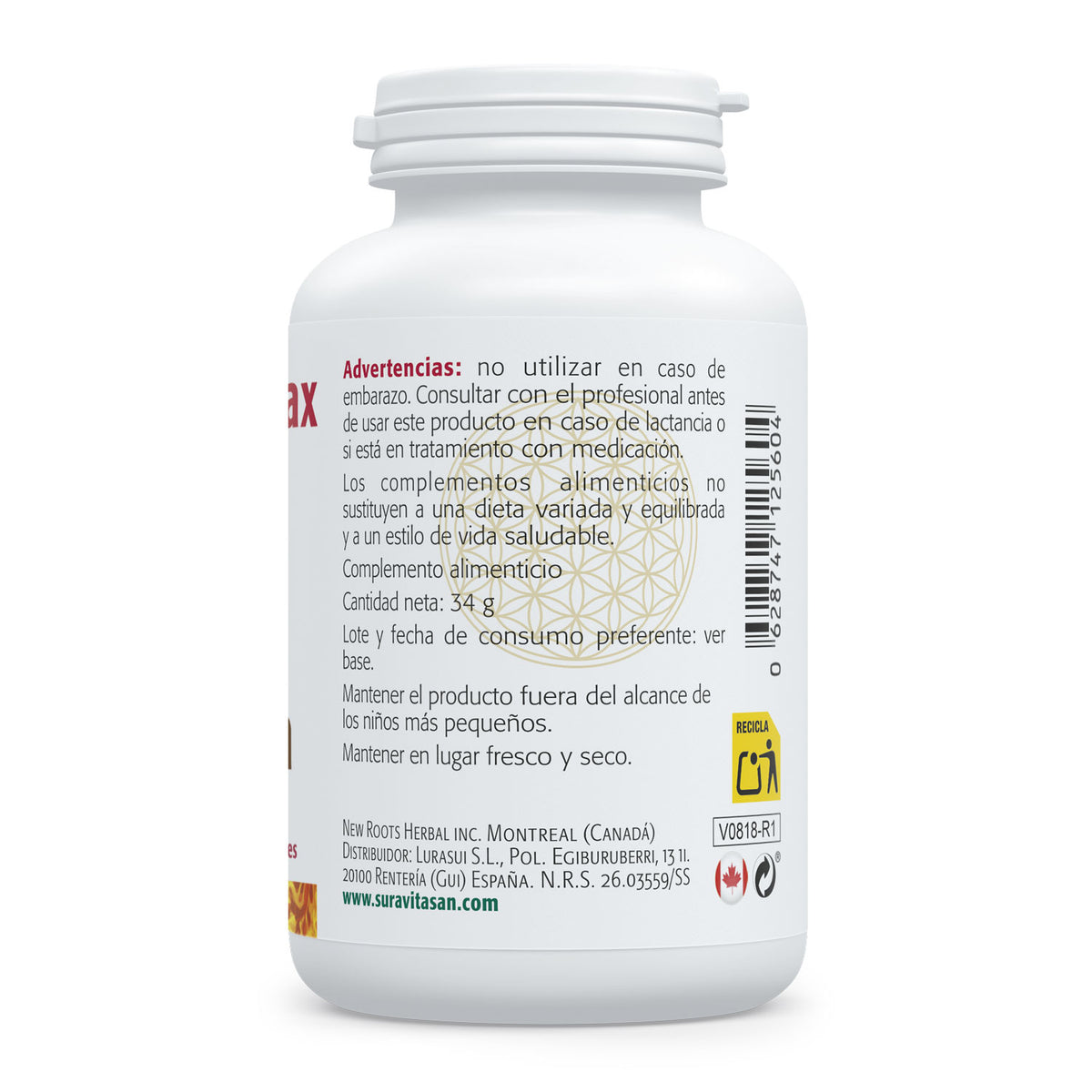 Resveratrol Max · Sura Vitasan — 250 mg trans-resveratrol información nutricional