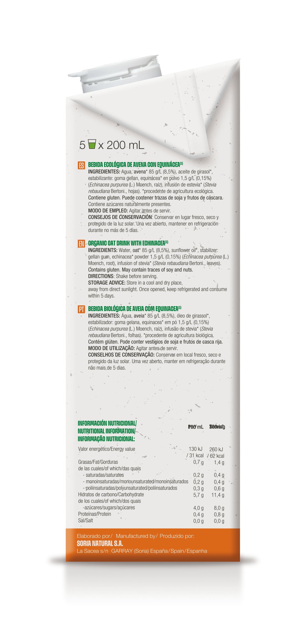 Bebida de Avena con Equinácea · Soria Natural · 1 litro