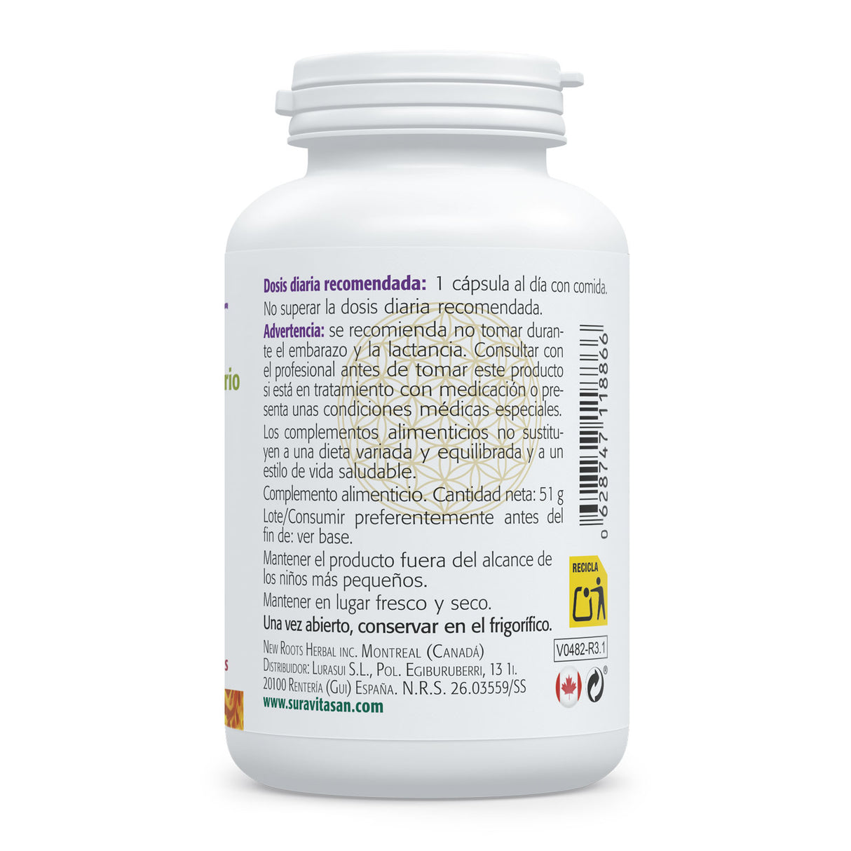 Vital Celular · Sura Vitasan — astragalo y antioxidantes tabla nutricional
