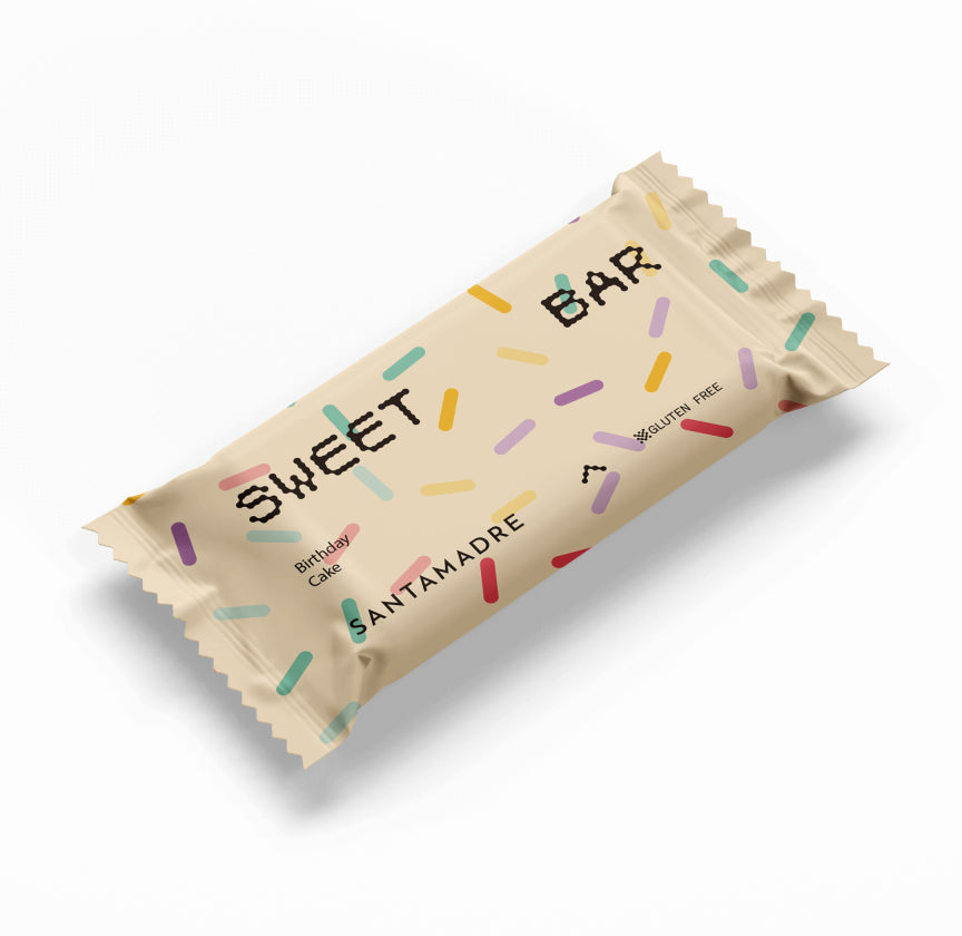Barrita Energética Sweet Bar: Sabor Birthday Cake · Santa Madre · 60 gramos