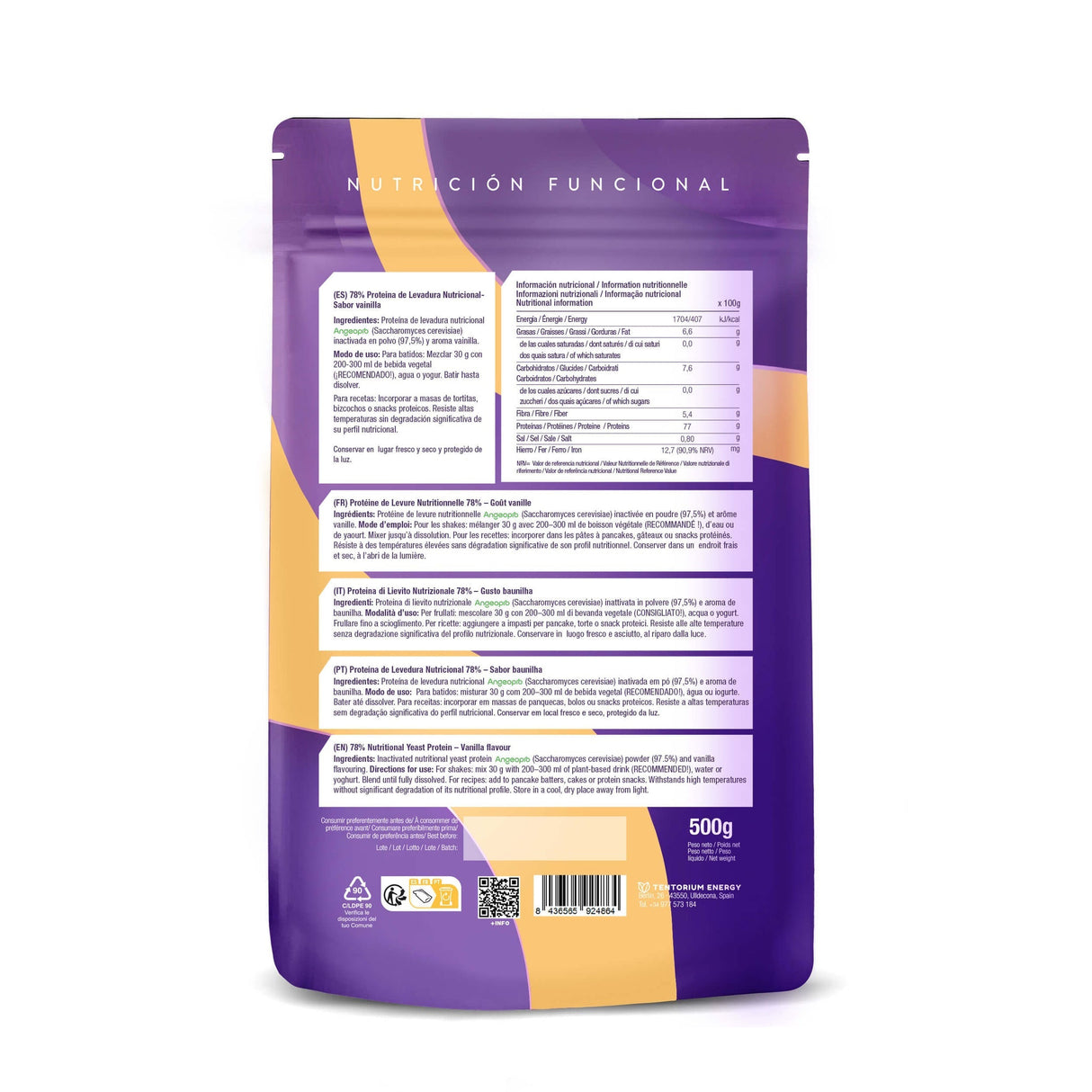 Proteína De Levadura Nutricional 77% Vainilla · Energy Feelings · 500 gramos