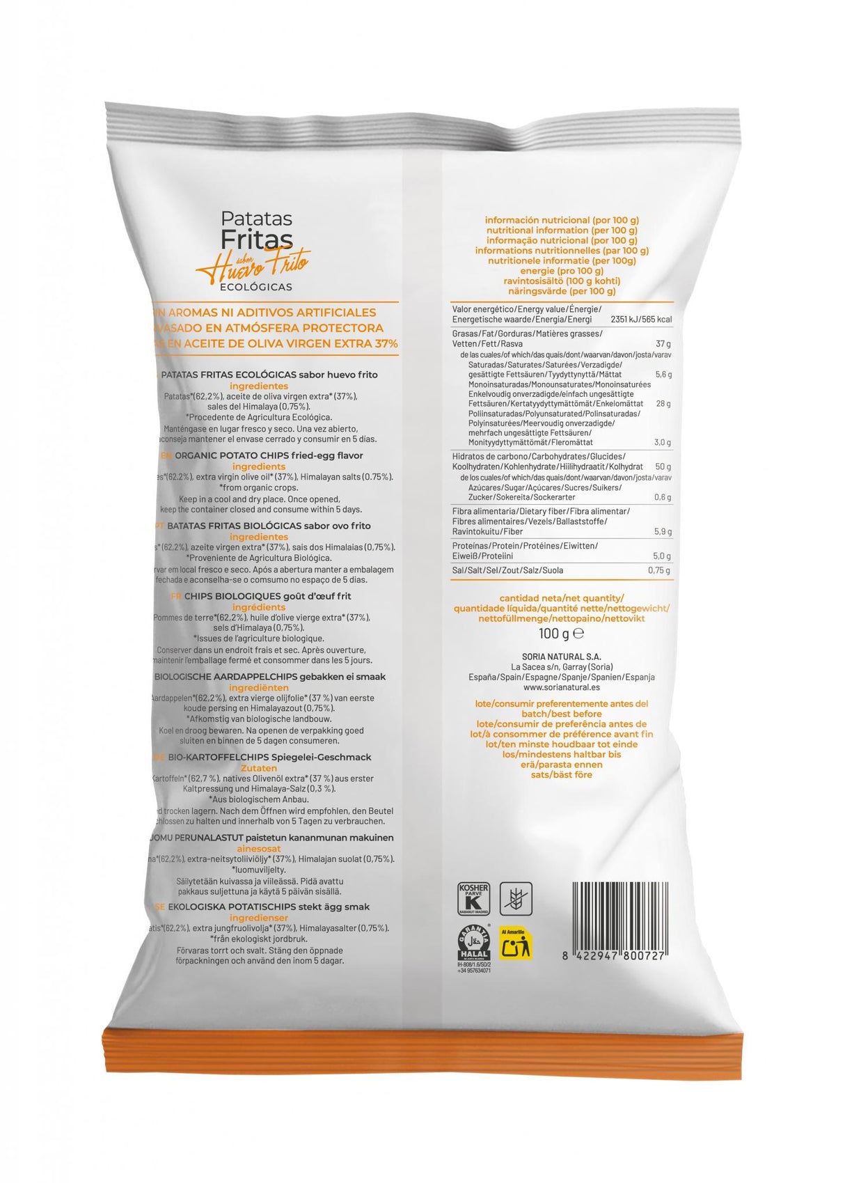 Patatas Fritas Sabor Huevo Frito · Soria Natural · 100 gramos