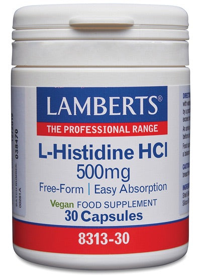 L-Histidina HCI 500 mg · Lamberts · 30 cápsulas